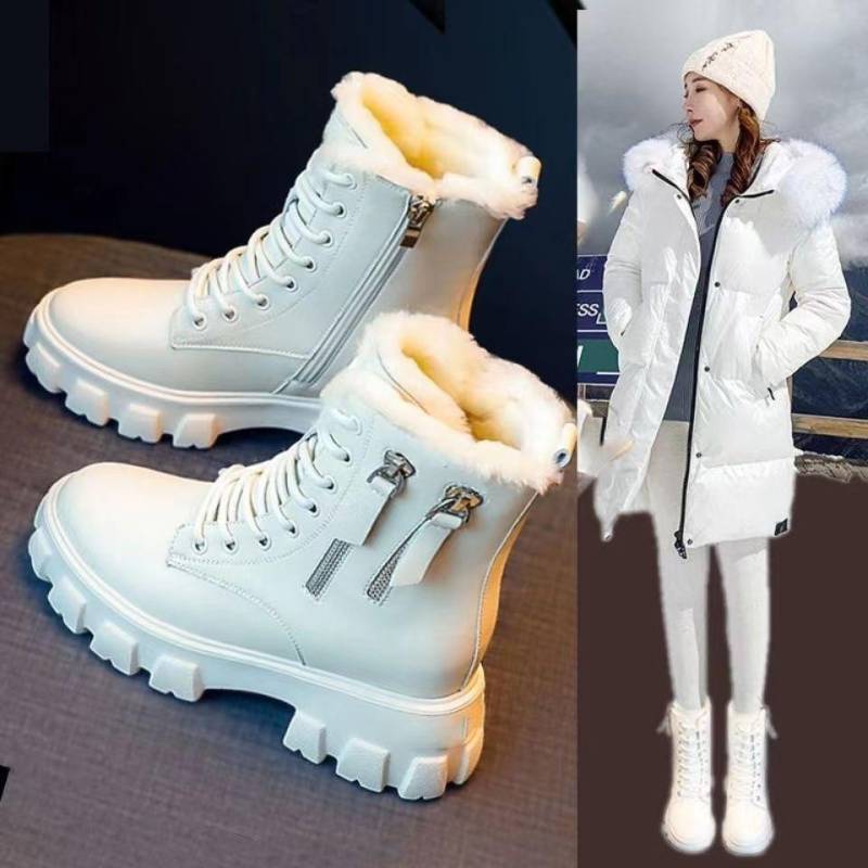 Frauen Winter Plüsch Samt Baumwolle Stiefel Schuhe Warme Stiefeletten Dicke Baumwolle Schuhe Pelzigen Frauen Leder Stiefel High Top Plattform stiefel 39 von Joom DACH