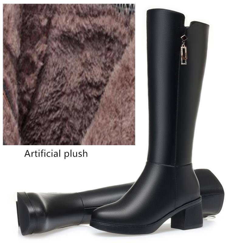 Frauen Winter Stiefel Aus Echtem Leder Wolle Warme Hohe Stiefel Frauen Mittleren Absatz Mode Weibliche Reiter Frühling und Herbst Stiefel 40 von Joom DACH