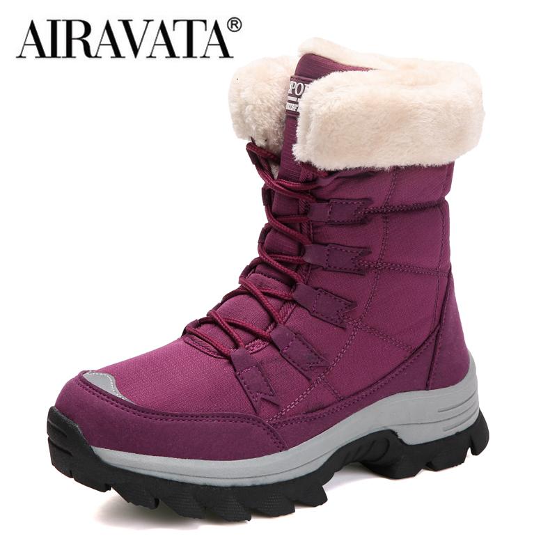 Frauen Winter Stiefel Wasserdicht Mid-Kalb Schnee Schuhe Weibliche Spitze-up Warme Verdicken Stiefel 42 rot von Joom DACH