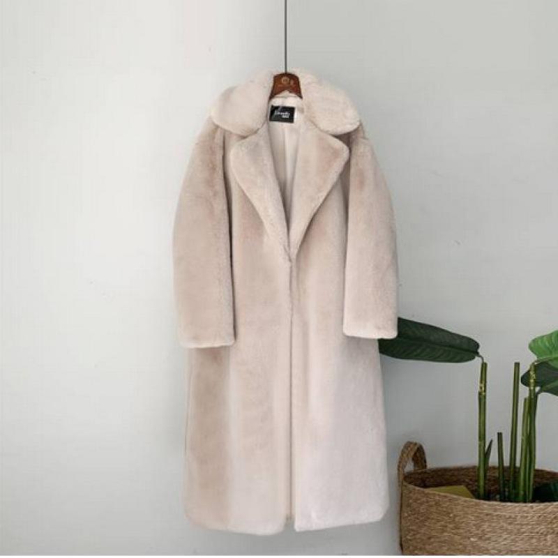 Frauen Winter Warm Faux Pelzmantel Dicke Frauen Langen Mantel Drehen Unten Kragen Frauen Warme Mantel Mit Gürtel Casaco feminino M beige von Joom DACH