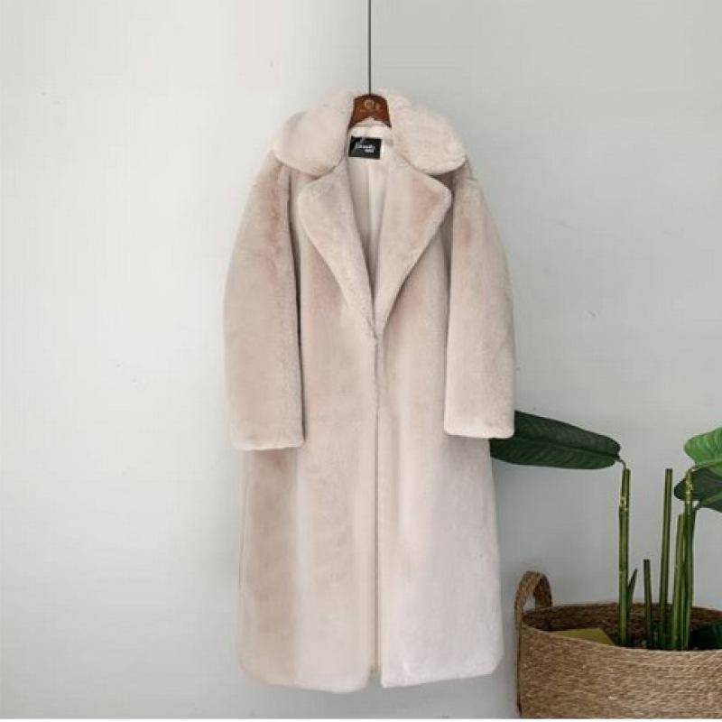 Frauen Winter Warm Faux Pelzmantel Dicke Frauen Langen Mantel Drehen Unten Kragen Frauen Warme Mantel Mit Gürtel Casaco feminino M beige von Joom DACH