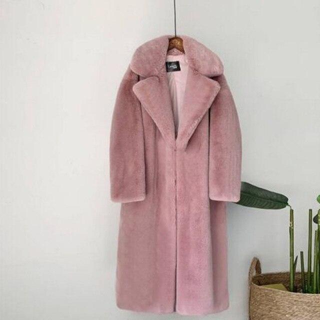 Frauen Winter Warm Faux Pelzmantel Dicke Frauen Langen Mantel Drehen Unten Kragen Frauen Warme Mantel Mit Gürtel Casaco feminino S dunkel rosa von Joom DACH