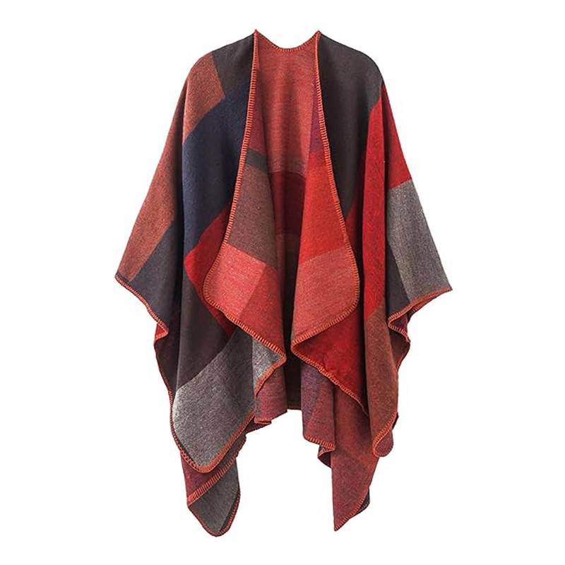Frauen Winter Warm Übergroßen Druck Decke Cape Wraps Schal Strickjacken One Size Zinnoberrot von Joom DACH