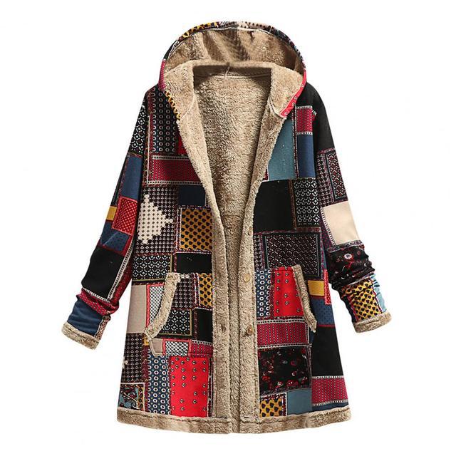 Frauen Winter Warme Mantel Casual Patchwork Lose Boho Jacke Frauen Langarm Mit Kapuze Outwear Mode Streetwear Dame Kleidung XL von Joom DACH