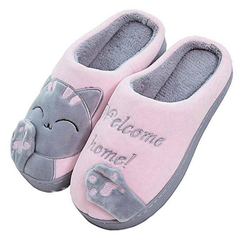 Frauen Winter Zu Hause Hausschuhe Cartoon Katze Hausschuhe Anti Slip Weiche Warme Plüsch Innen Haus Hausschuhe Schlafzimmer Paare Boden Schuhe 40-41 von Joom DACH