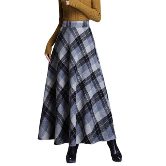 Frauen Wollrock Hohe Taille Plaid Print A-Linie Rock Herbst Winter Verdickt Großen Saum 2XL grau von Joom DACH