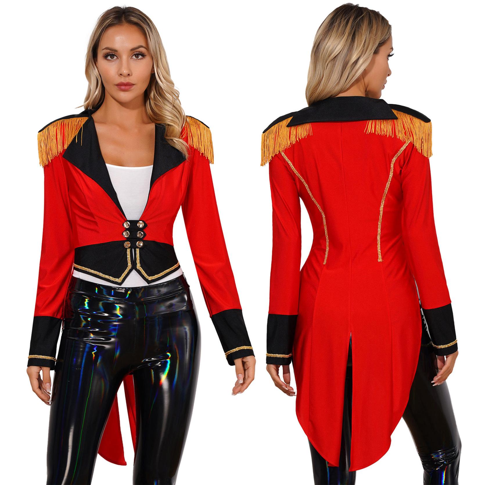 Frauen Zirkus Zirkusdirektor Kostüm Quaste Langarm Frack Jacke Halloween Cosplay Oberbekleidung 3XL rot von Joom DACH