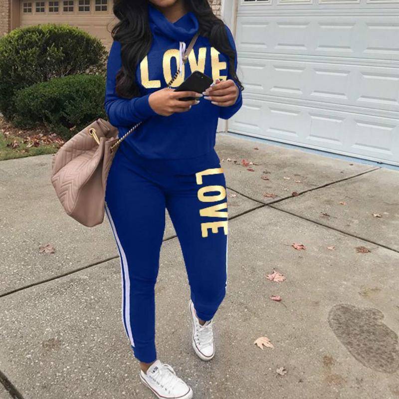 Frauen Zwei Stücke Kleidung Langarm Pullover Hose Lässige Sportswear Anzüge XXXL blau von Joom DACH