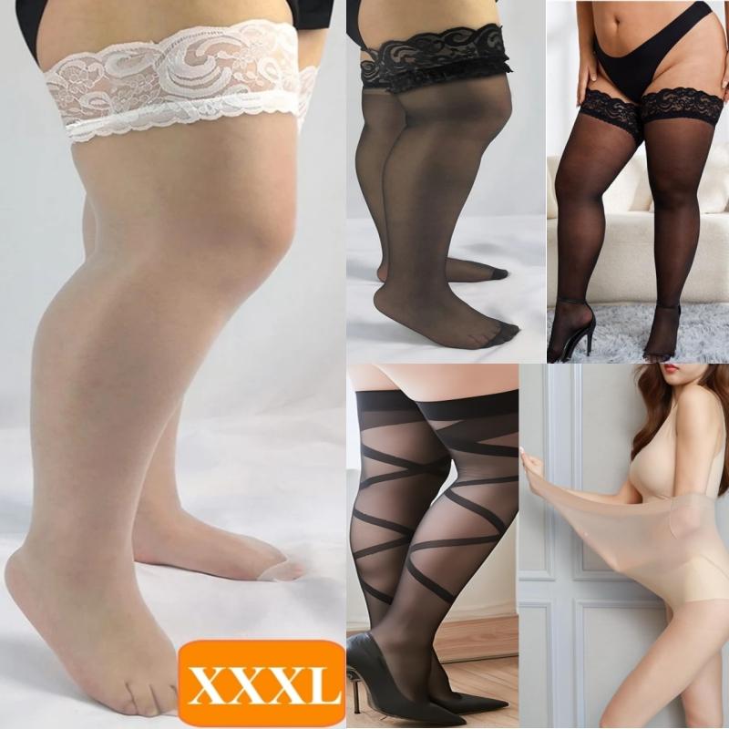 Frauen dicke Strumpfhosen XXXL Spitzenstrümpfe Plus Size fette Oberschenkel hohe Spitzenstrümpfe A2-Black von Joom DACH