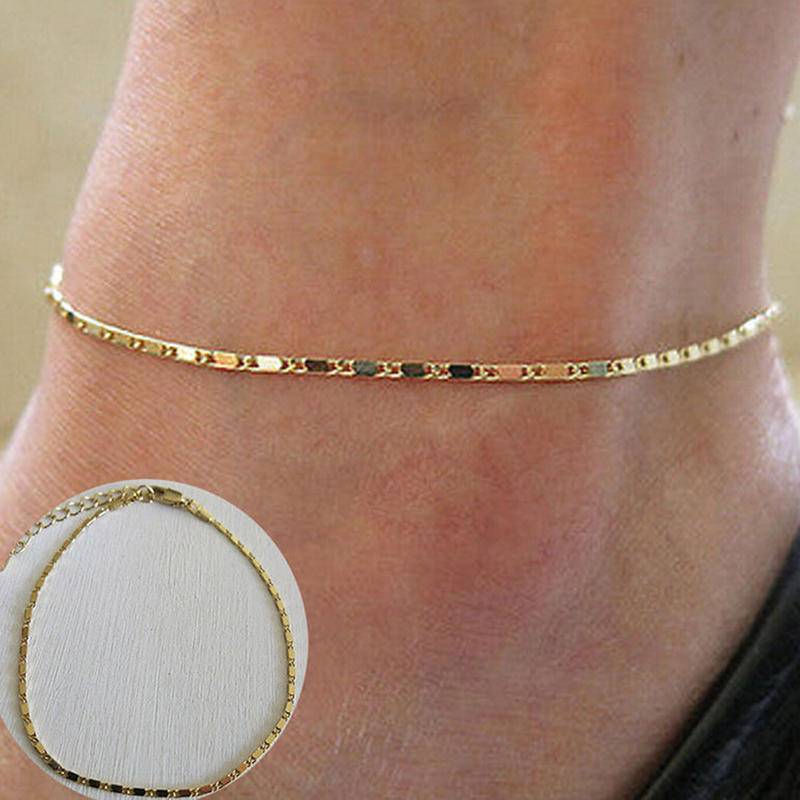 Frauen einfache Goldkette Fußkettchen Knöchelarmband Barfuß Sandale Strand Fußschmuck von Joom DACH
