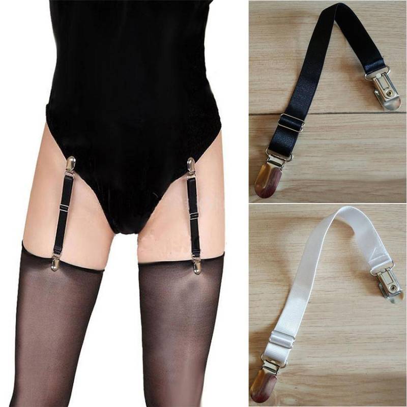 Frauen elastische Bein Strumpfbänder Oberschenkel hohe Strümpfe Strapsgürtel Metallclips One Size weiß von Joom DACH