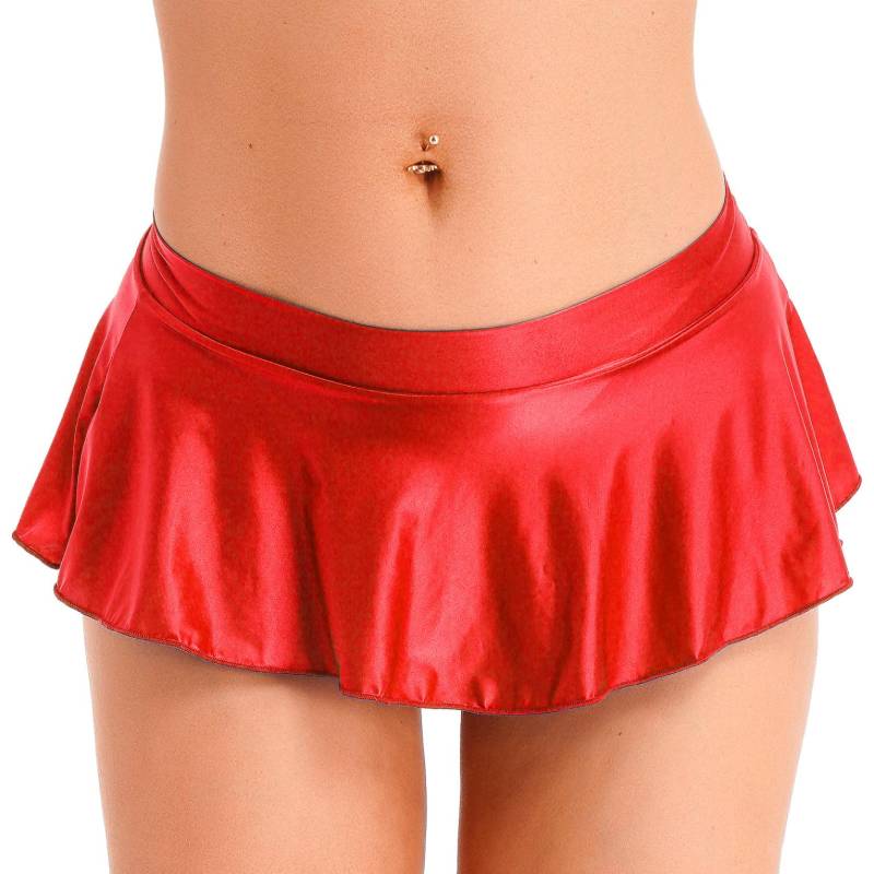 Frauen elastische niedrige Taille enge Faltenröcke Nachtclub tragen elastische kurze Minirock XL rot von Joom DACH