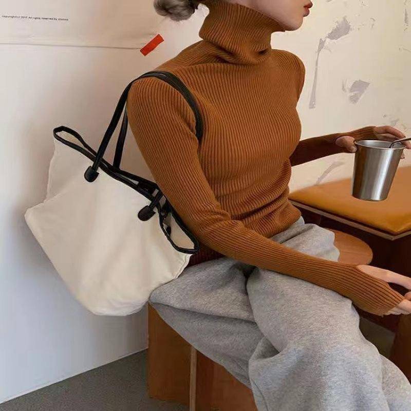 Frauen haufen kragen Rollkragenpullover Herbst Winter Schlank Pullover Frauen Grundlegende Tops Weiche Stricken Pullover Weiche Warme Jumper XXXL braun von Joom DACH