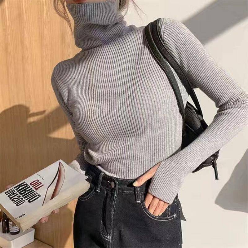 Frauen haufen kragen Rollkragenpullover Herbst Winter Schlank Pullover Frauen Grundlegende Tops Weiche Stricken Pullover Weiche Warme Jumper XXXL grau von Joom DACH