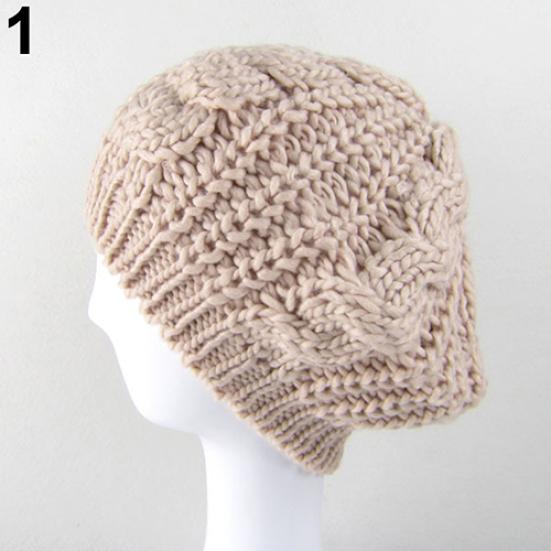 Frauen süße einfarbige Baskenmütze Beanie Winter Künstler Baggy häkeln warme Mütze Geschenk beige von Joom DACH