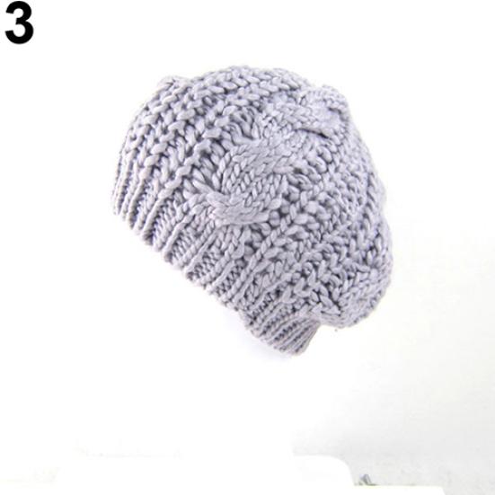 Frauen süße einfarbige Baskenmütze Beanie Winter Künstler Baggy häkeln warme Mütze Geschenk hellgrau von Joom DACH