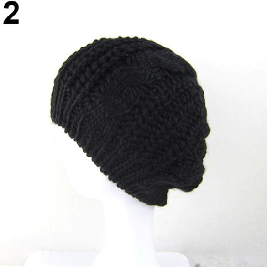 Frauen süße einfarbige Baskenmütze Beanie Winter Künstler Baggy häkeln warme Mütze Geschenk schwarz von Joom DACH