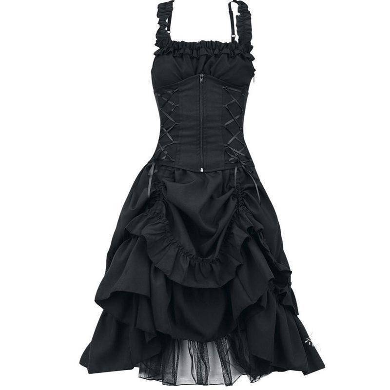 Frauen viktorianischen Gothic Kleid Vestidos Retro Lolita Palace Gericht Prinzessin Halloween Punk Cosplay lange Sommerkleid S schwarz von Joom DACH