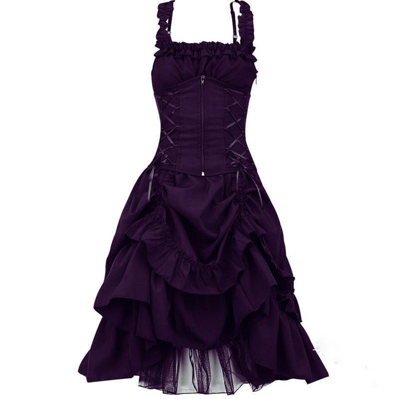 Frauen viktorianischen Gothic Kleid Vestidos Retro Lolita Palace Gericht Prinzessin Halloween Punk Cosplay lange Sommerkleid S violett von Joom DACH