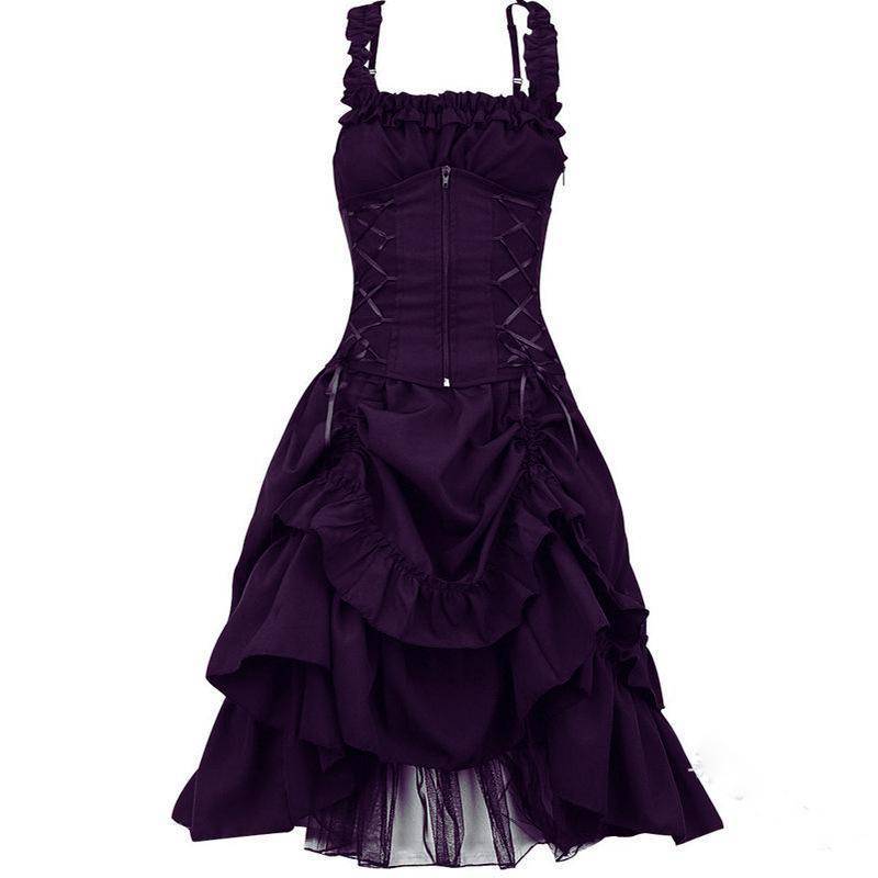Frauen viktorianischen Gothic Kleid Vestidos Retro Lolita Palace Gericht Prinzessin Halloween Punk Cosplay lange Sommerkleid S violett von Joom DACH