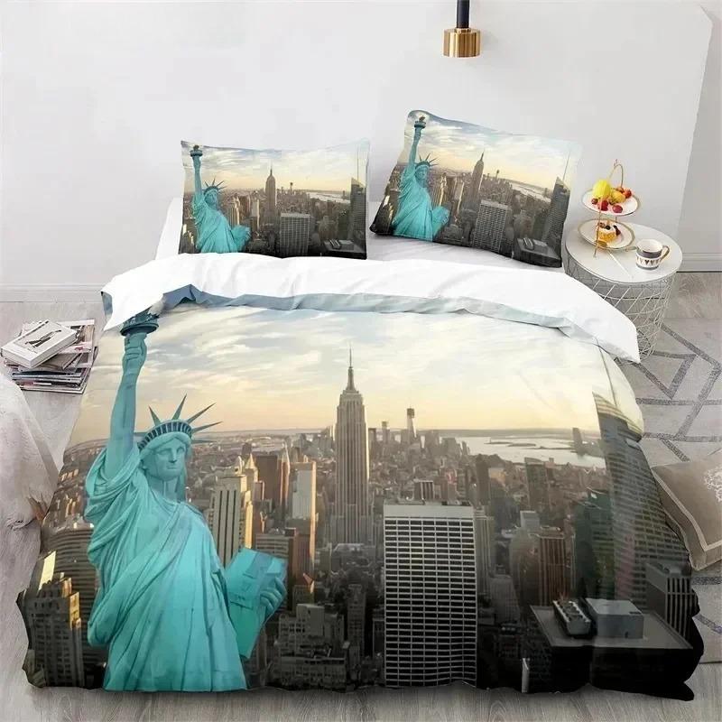 Freiheitsstatue Bettbezug King Size Mikrofaser Weltberühmtes Gebäude Bettwäsche-Set New York Wahrzeichen Stadtlandschaft Bettdeckenbezug EU single(135x200cm) von Joom DACH