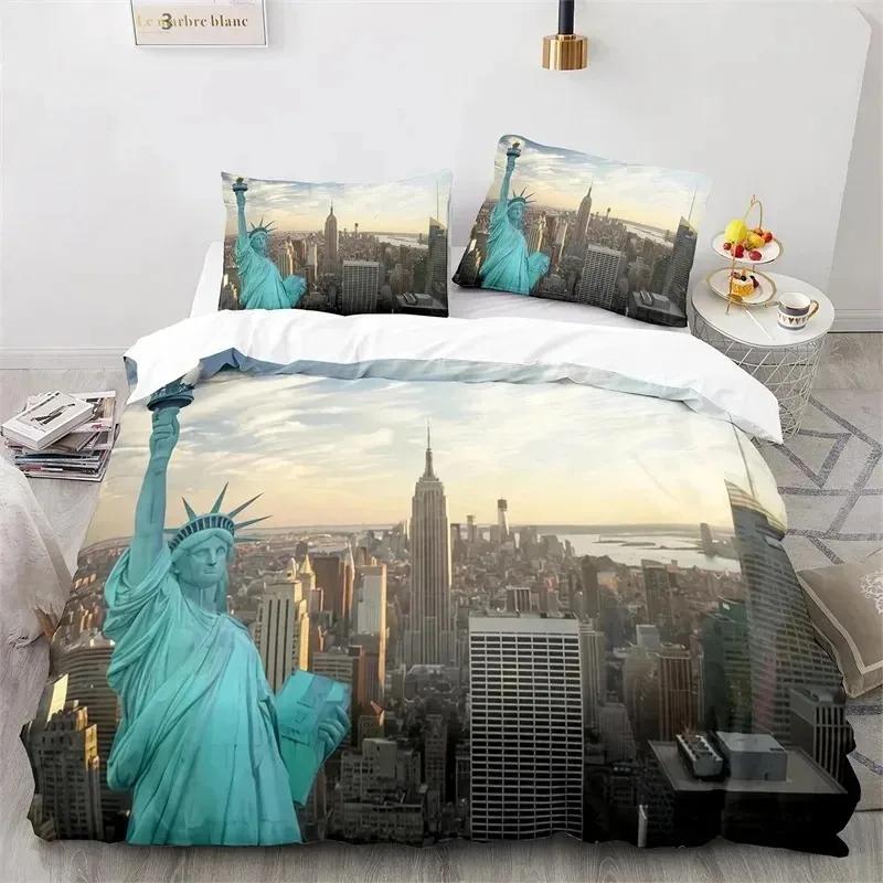 Freiheitsstatue Bettbezug King Size Mikrofaser Weltberühmtes Gebäude Bettwäsche-Set New York Wahrzeichen Stadtlandschaft Bettdeckenbezug EU single(135x200cm) von Joom DACH