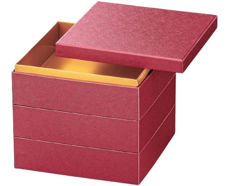 Freizeit-Bento-Box Hergestellt in Japan 3 Etagen 7 Abmessungen Japanisches Papier Roter Reis Graswappen x x J-kitchens (Bento-Box) 22.0cm 22.0cm 17.6cm von Joom DACH