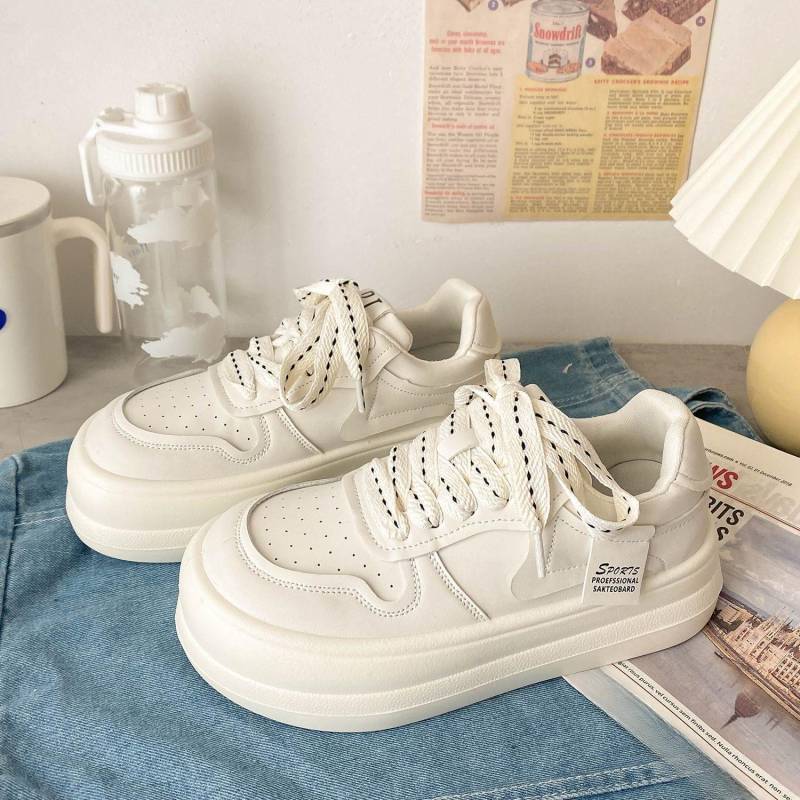 Freizeit-Sneaker mit runder Spitze Weiße Schuhe für Damen Frühling und Sommer Neu Ins Trendiger Plateau-Sneaker für Damen 40 weiß von Joom DACH