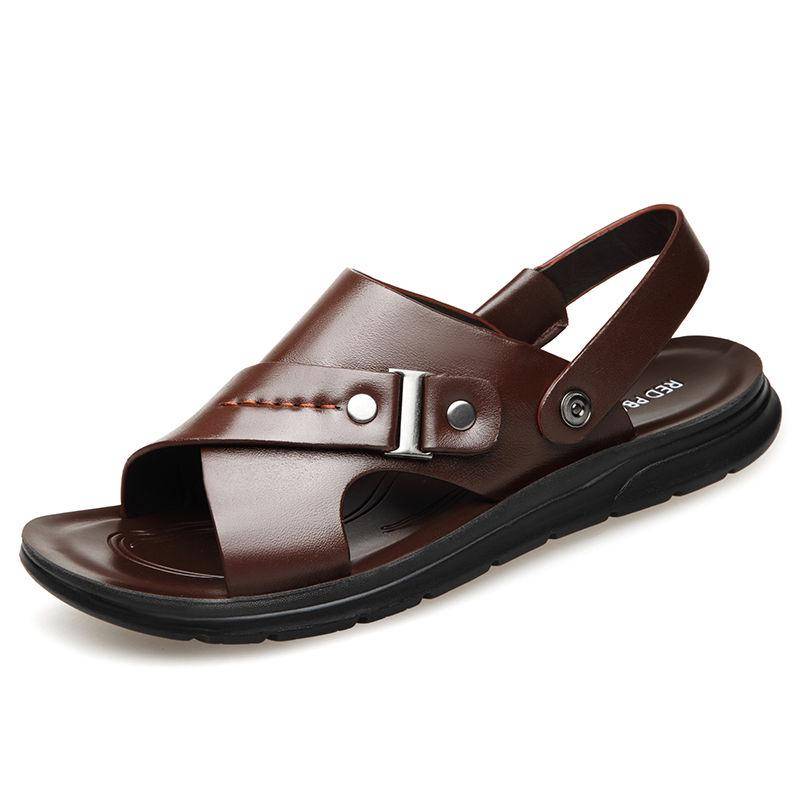 Freizeitschuhe Herren Sandalen Mode Weiche Sohle Einfarbig Strandsandalen Herrenschuhe Hausschuhe Flache Herrenschuhe 39 braun von Joom DACH