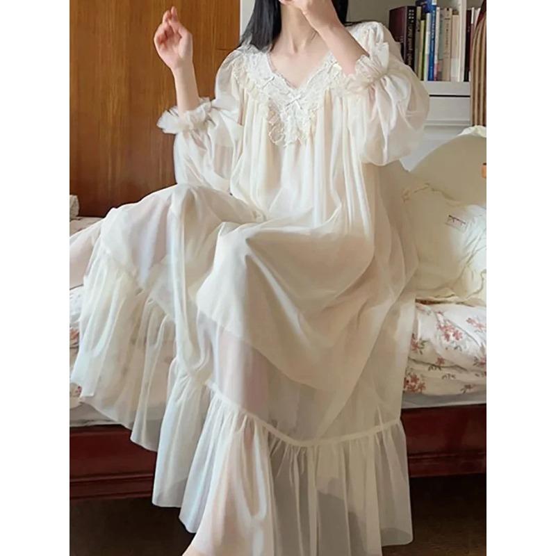 French Fairy Mist Mesh Schlafanzug Nachthemd Damen Baumwolle Nachthemd Prinzessin Rüschenkleid Sommer Romantisches Nachthemd XL von Joom DACH