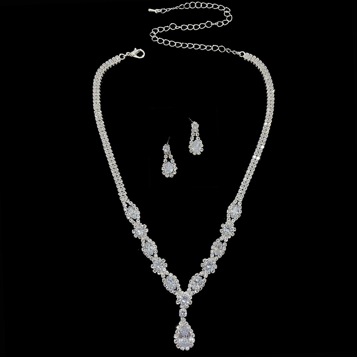 Frische Braut Halskette Ohrringe Schmuck Set Zirkon Hochzeit Bankett Schmuck Hochzeit Kleid Zubehör weiß von Joom DACH