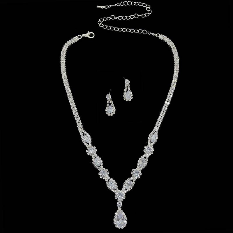 Frische Braut Halskette Ohrringe Schmuck Set Zirkon Hochzeit Bankett Schmuck Hochzeit Kleid Zubehör weiß von Joom DACH