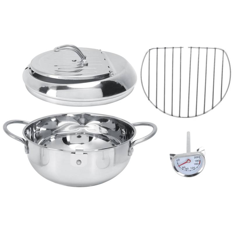 Fritteuse Topf Edelstahl Mit Thermometer Öl Tropf Abtropfgestell Multifunktionale Abnehmbare Deckel L von Joom DACH