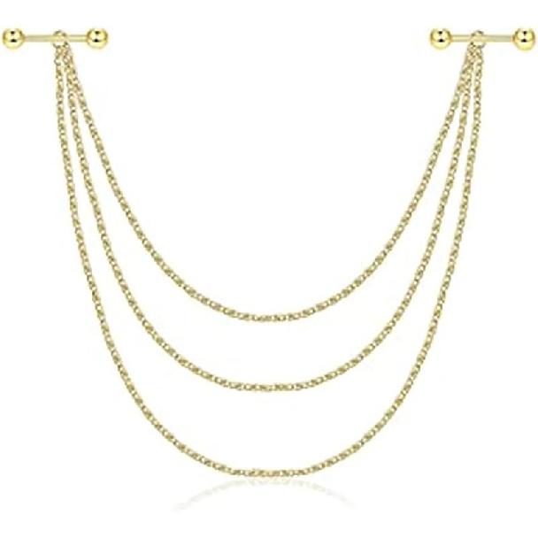 Frodete Edelstahl Nippel Schild Körper Ketten Anhänger Piercing Schmuck Barbell Ring Piercing Feste Kette Anhänger Frauen Männer Schmuck gold von Joom DACH