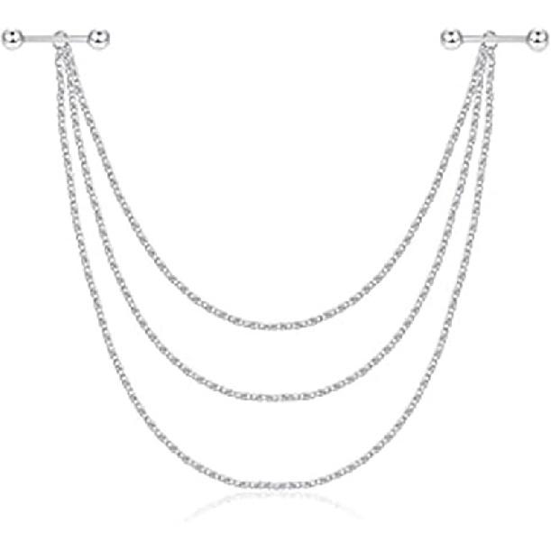 Frodete Edelstahl Nippel Schild Körper Ketten Anhänger Piercing Schmuck Barbell Ring Piercing Feste Kette Anhänger Frauen Männer Schmuck silber von Joom DACH