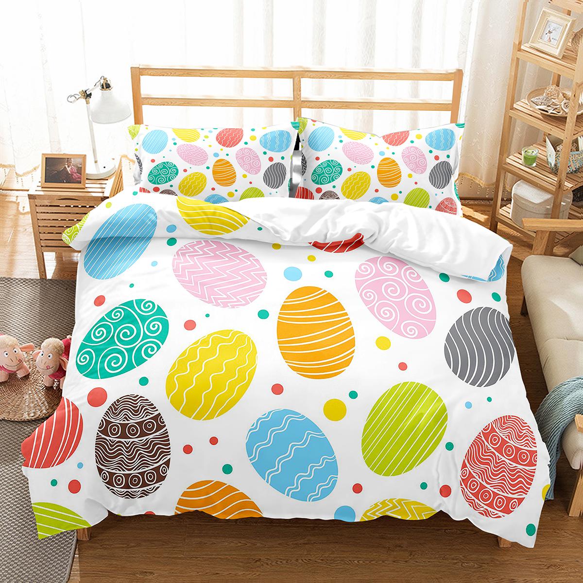 Frohe Ostern Bettbezug Eier Hasenmuster Polyester Bettdecke Bezug Festival Geschenke Für Kinder Jungen Mädchen Bettwäsche Set Mit Kissenbezug EU single(135x200cm) von Joom DACH