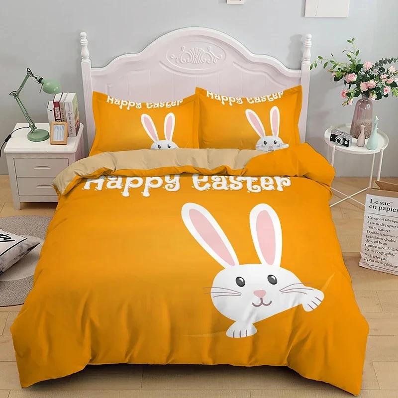 Frohe Ostern Ei Hase Königin Bettbezug Cartoon Lieblich Häschen Bettwäsche Set Haustier Tier Bettdecke Polyester Steppdeckenbezug EU single(135x200cm) von Joom DACH