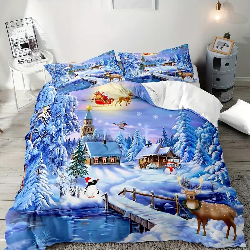 Frohe Weihnachten Bettbezug-Set Einzel Doppel Twin Größe Weihnachtsmann Mikrofaser Bettwäscheset Weihnachtsdekoration für Schlafzimmer EU Single135x200cm von Joom DACH