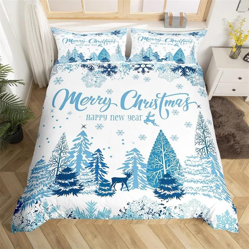 Frohe Weihnachten Bettbezug-Set Frohes Neues Jahr Bettdeckenbezug Mikrofaser Weihnachten Hirsch Elch Bettwäscheset Einzelbett für Jungen Mädchen Schleife Geschenk EU single(135x200cm) von Joom DACH