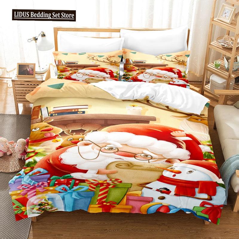 Frohe Weihnachten Bettbezug-Set Twin King Queen Cartoon Weihnachtsmann Bettwäsche-Set Polyester Weihnachten Lebkuchenmann Steppdecke EU single(135x200cm) von Joom DACH