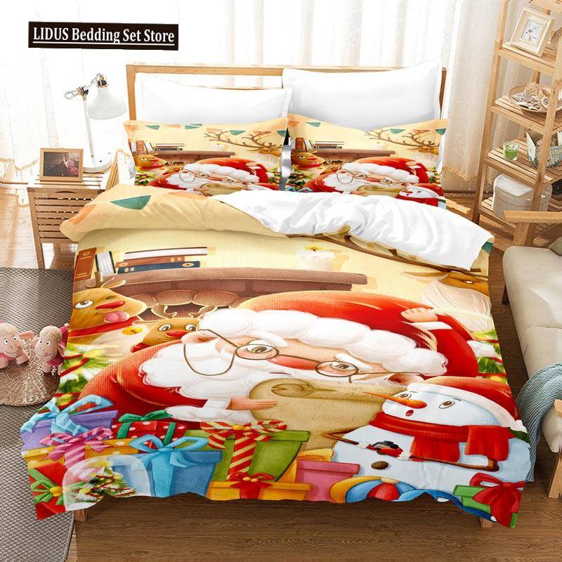 Frohe Weihnachten Bettbezug-Set Twin King Queen Cartoon Weihnachtsmann Bettwäsche-Set Polyester Weihnachten Lebkuchenmann Steppdecke EU single(135x200cm) von Joom DACH