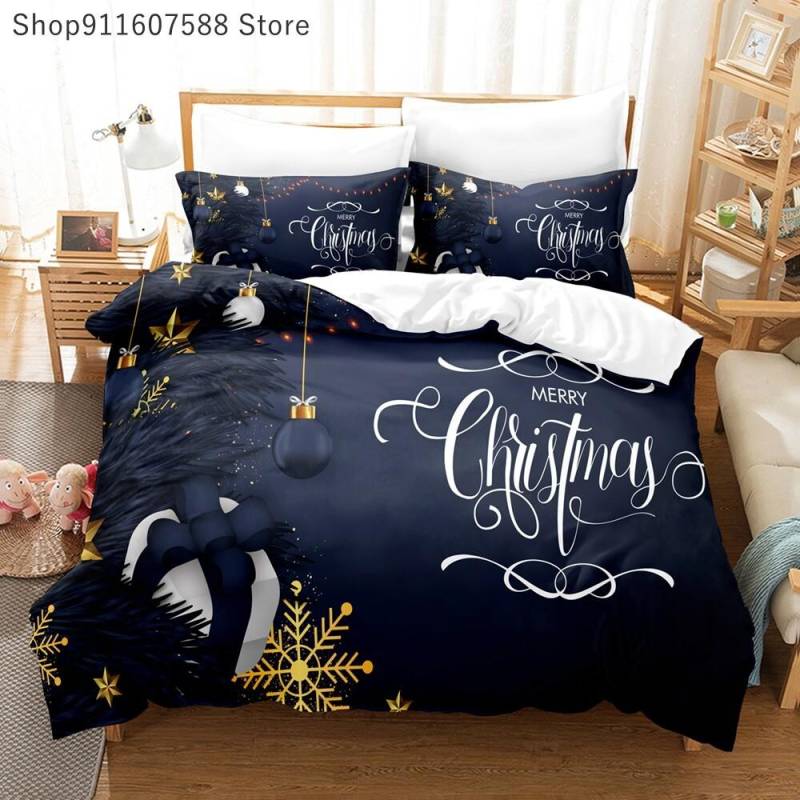Frohe Weihnachten Dunkelblaue Bettwäschesets XMAS Bettbezug Bettdeckenbezug King Queen Full Twin Größe Bettwäsche Kinder Geschenk Bettset Cot Size70x133cm 2pc von Joom DACH