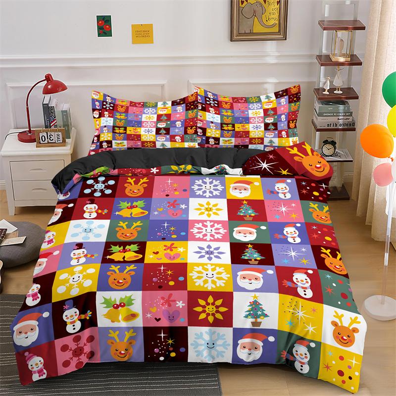 Frohe Weihnachten King Queen Bettwäsche Set Weihnachtsmann Schneemann Bettdeckenbezug Weihnachtsbaum Bettbezug Rot Polyester Steppdeckenbezug EU single(135x200cm) von Joom DACH