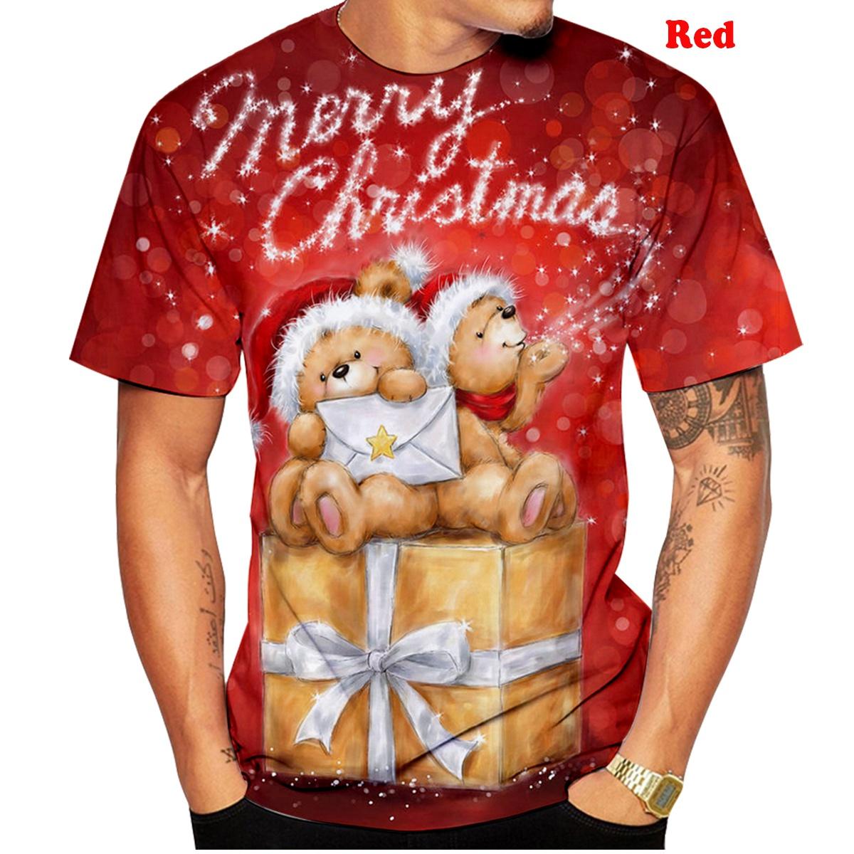 Frohe Weihnachten!!! Männer/Frauen/Kinder Weihnachten 3D T-shirt Unisex Persönlichkeit Kurzarm Lustige Cartoon T-shirt XXXL von Joom DACH