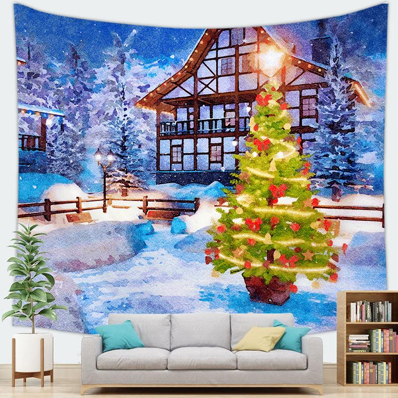 Frohe Weihnachten Wandteppich Schneeflocken Weihnachtsmann Winternacht Weihnachtsbaum Wandbehang Kamin Geschenk Neujahr Dekorationen für Zuhause 150*100cm von Joom DACH