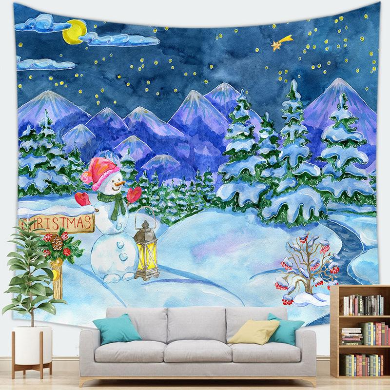 Frohe Weihnachten Wandteppich Schneeflocken Weihnachtsmann Winternacht Weihnachtsbaum Wandbehang Kamin Geschenk Neujahr Dekorationen für Zuhause 150*130cm von Joom DACH
