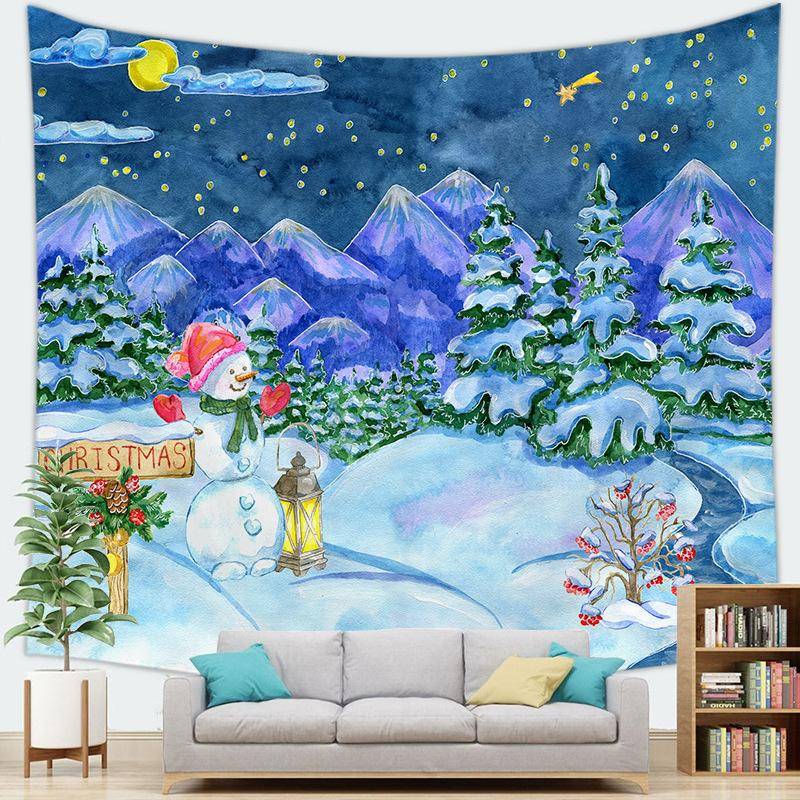 Frohe Weihnachten Wandteppich Schneeflocken Weihnachtsmann Winternacht Weihnachtsbaum Wandbehang Kamin Geschenk Neujahr Dekorationen für Zuhause 150*130cm von Joom DACH