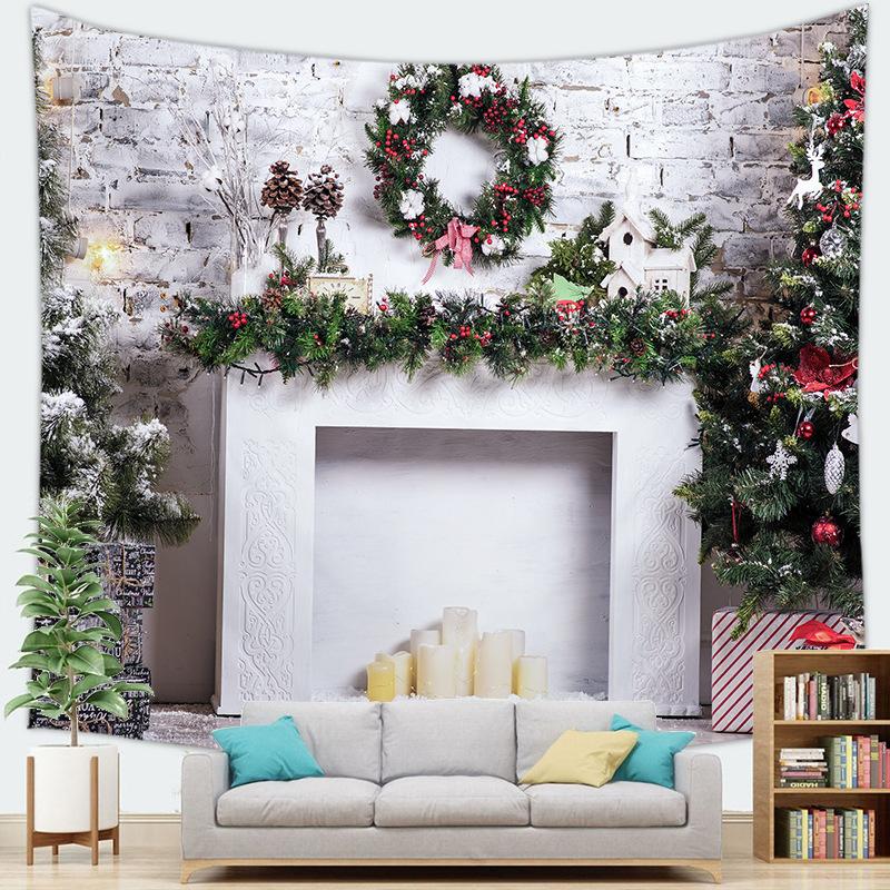 Frohe Weihnachten Wandteppich Schneeflocken Weihnachtsmann Winternacht Weihnachtsbaum Wandbehang Kamin Geschenk Neujahr Dekorationen für Zuhause 230*150cm von Joom DACH