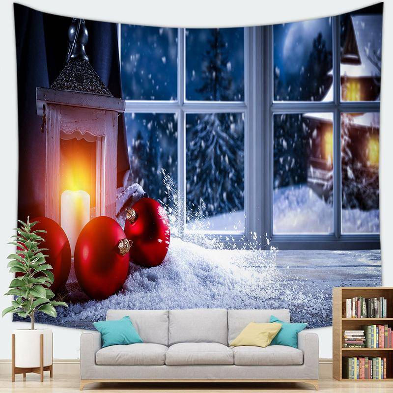 Frohe Weihnachten Wandteppich Schneeflocken Weihnachtsmann Winternacht Weihnachtsbaum Wandbehang Kamin Geschenk Neujahr Dekorationen für Zuhause 230*180cm von Joom DACH