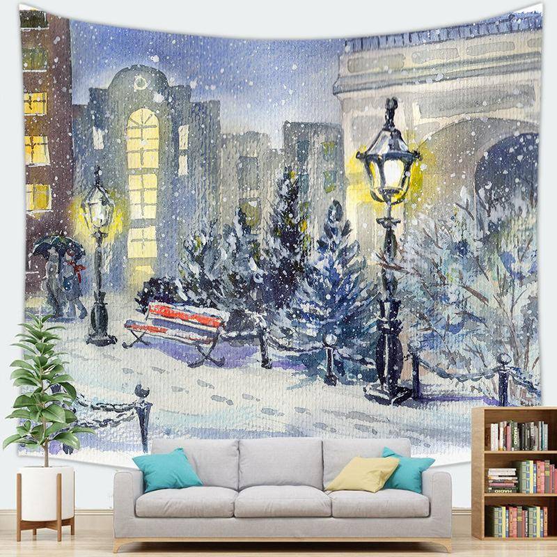 Frohe Weihnachten Wandteppich Schneeflocken Weihnachtsmann Winternacht Weihnachtsbaum Wandbehang Kamin Geschenk Neujahr Dekorationen für Zuhause 230*180cm von Joom DACH